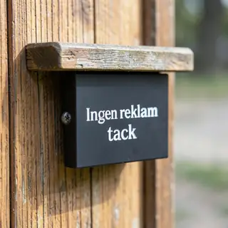 Ingen reklam tack-skylt med exempel på gravyr